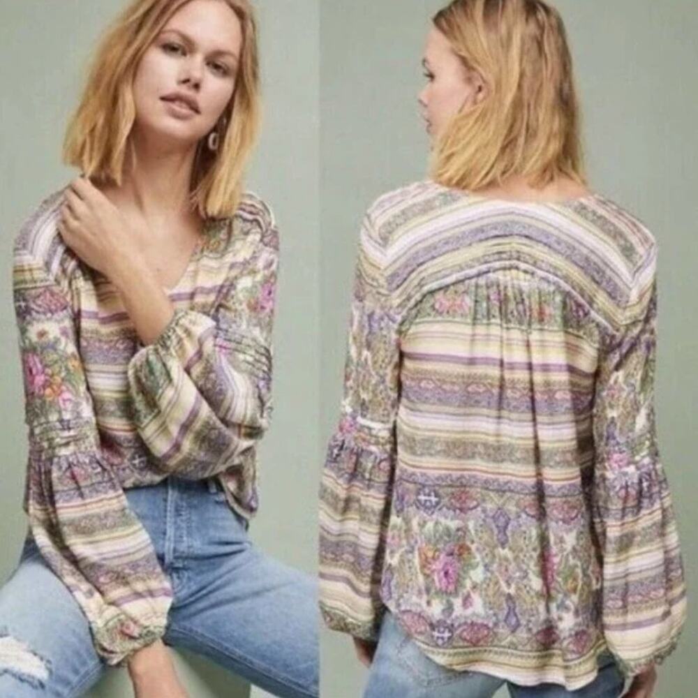 Maeve By Anthropologie Ceresco Bohemian Peasant Top